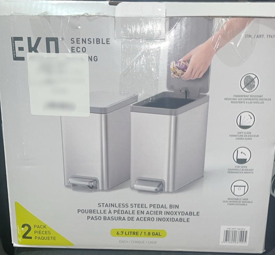 EKO 6.7L Step Trash Can, 2-pack