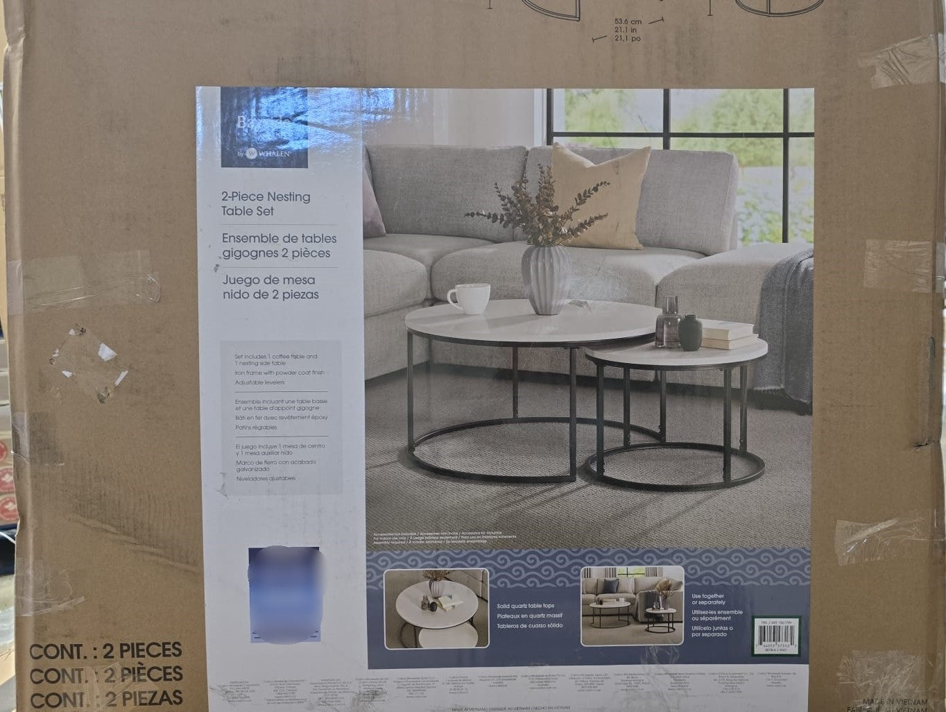 Bayside Furnishings 2-piece Nesting Table Set with Quartz Table Top, 80 cm (31.5 in.) and 52 cm (20.5 in.)