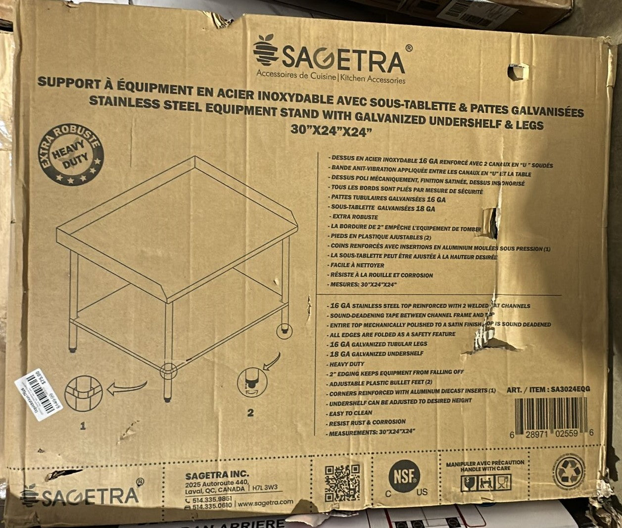 Sagetra Equipment Stand 30 x 24 x 24 Stainless Steel