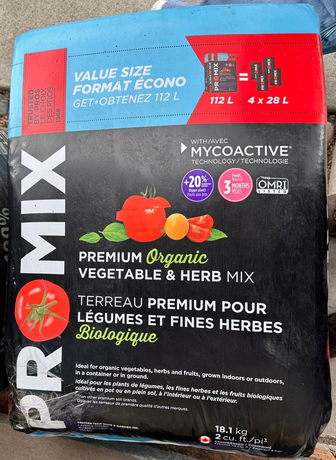 PROMIX ORGANIC VEGETABLE & HERB MIX 112L BALE / 18.1KG