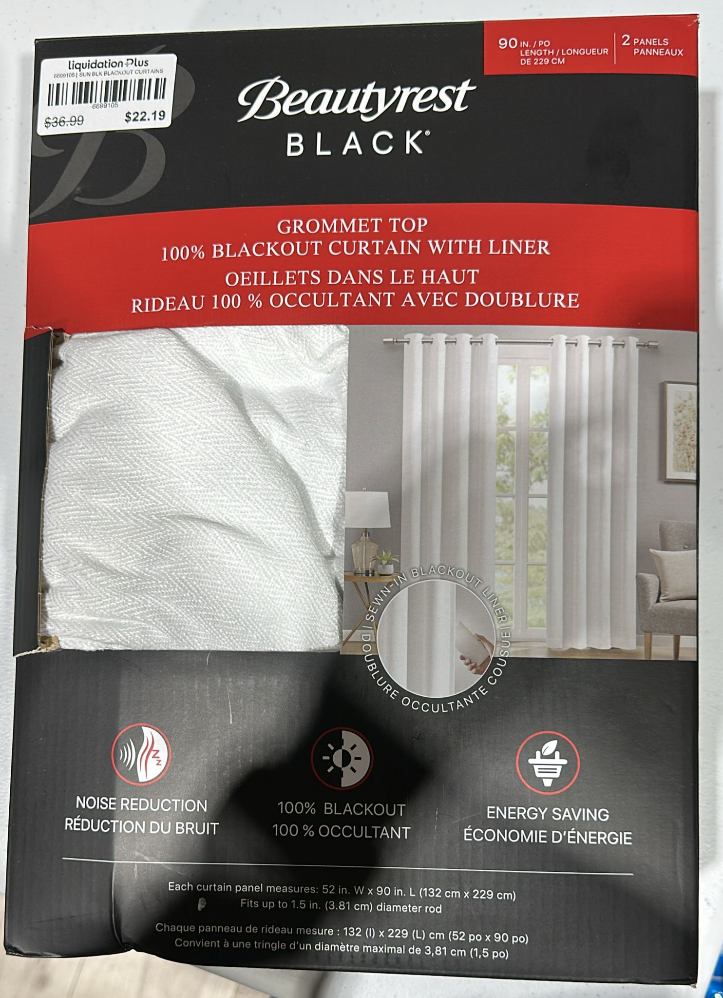 BEAUTYREST BLACK BLACKOUT CURTAINS 52 X 90 IN – 2 PANELS