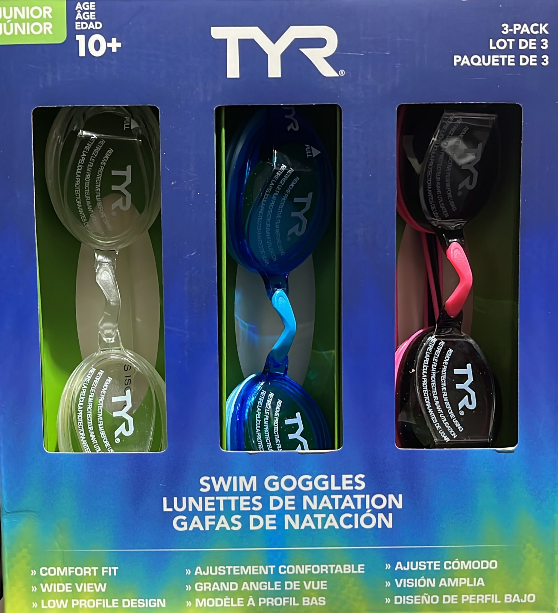 TYR Adult Goggles, 3-pack