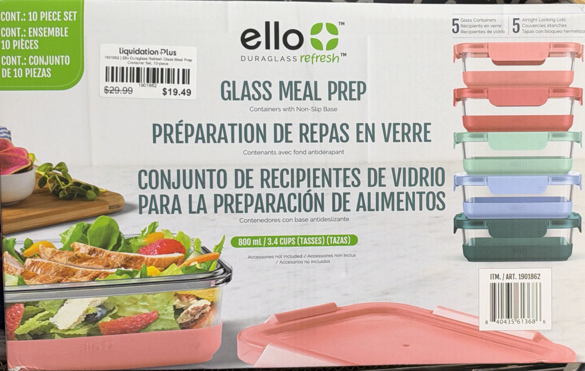 Ello Duraglass Refresh Glass Meal Prep Container Set, 10-piece