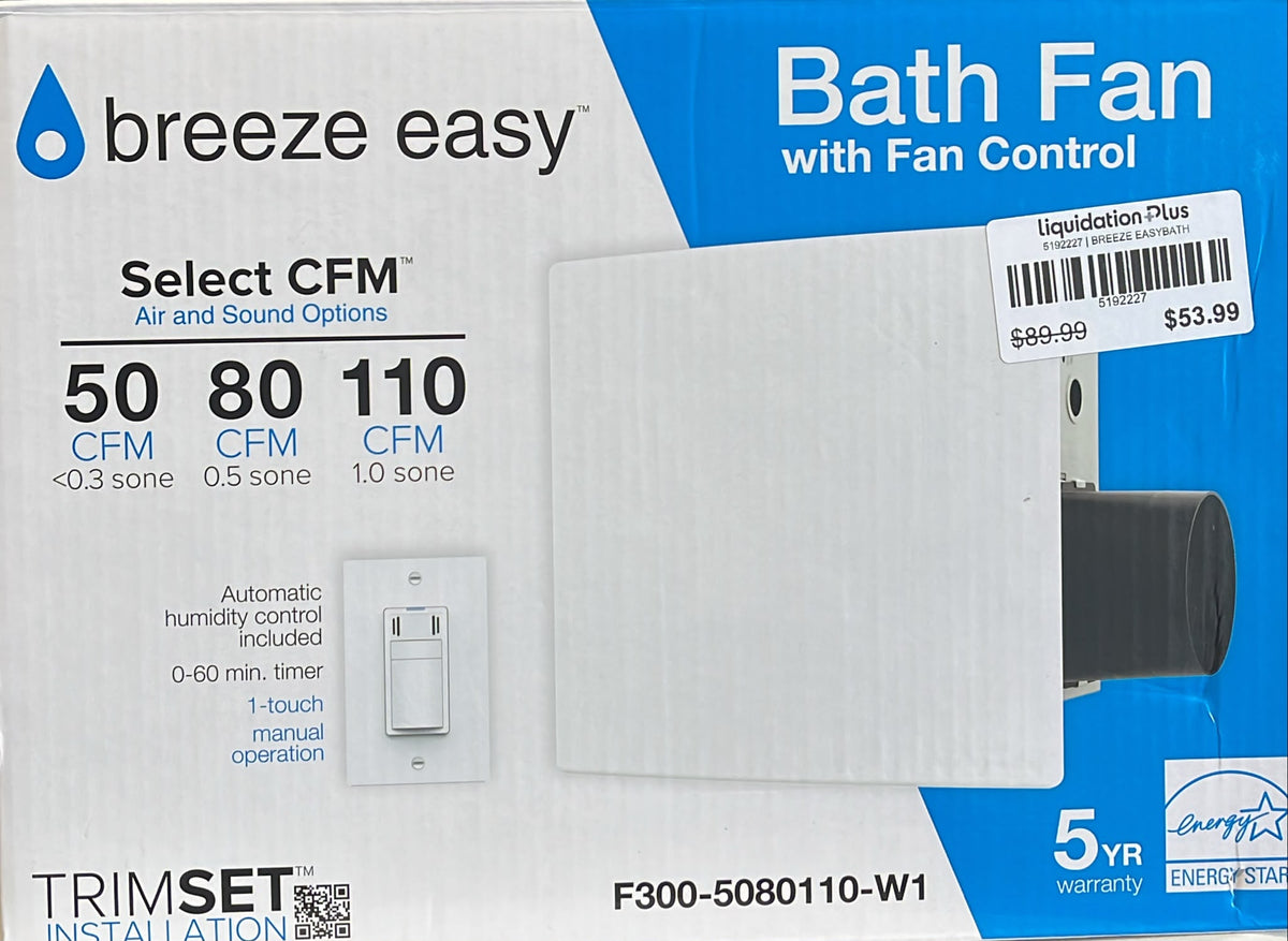 Dewstop Selectable 50-80-110 CFM Bathroom Exhaust Fan with Humidity Sensing Switch