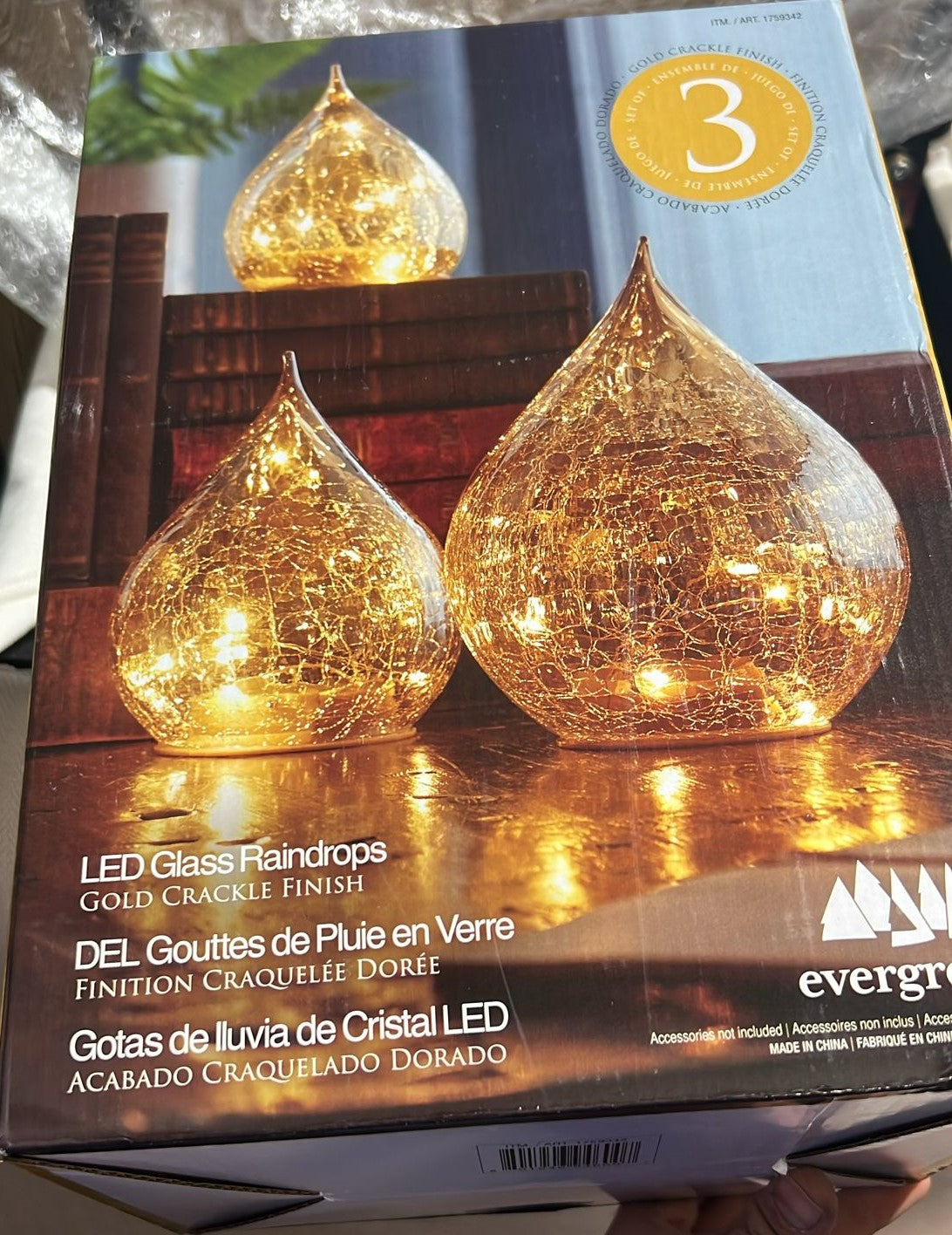 EVERGREEN LED GLASS RAINDROPS 3 PIECES