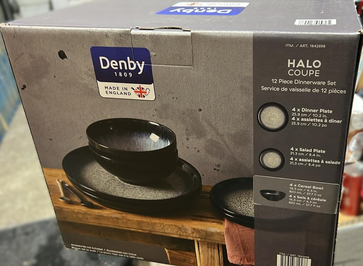 Denby Halo Coupe Stoneware Dinnerware Set, 12-piece