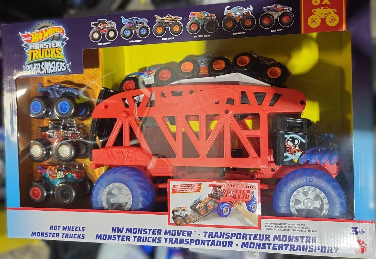 Hot Wheels Monster Truck Boneshaker Hauler with 6 Trucks