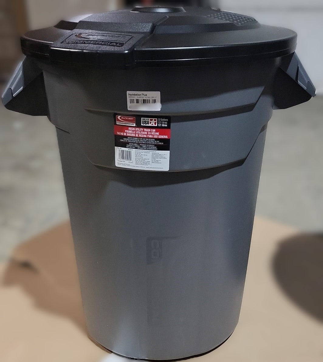 Suncast 32 Gallon Utility Trash Can and Lid with Handles