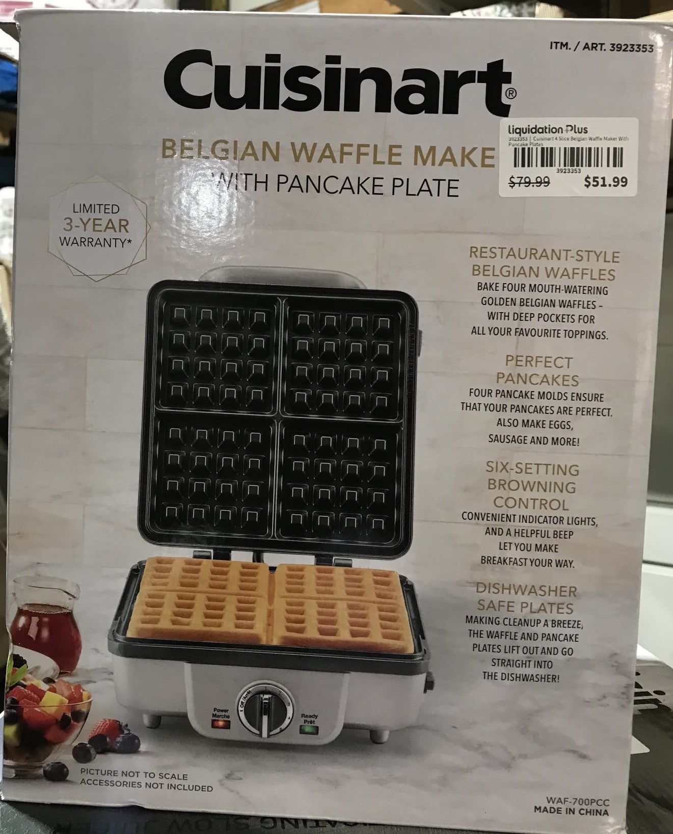 Cuisinart 4 Slice Belgian Waffle Maker With Pancake Plates