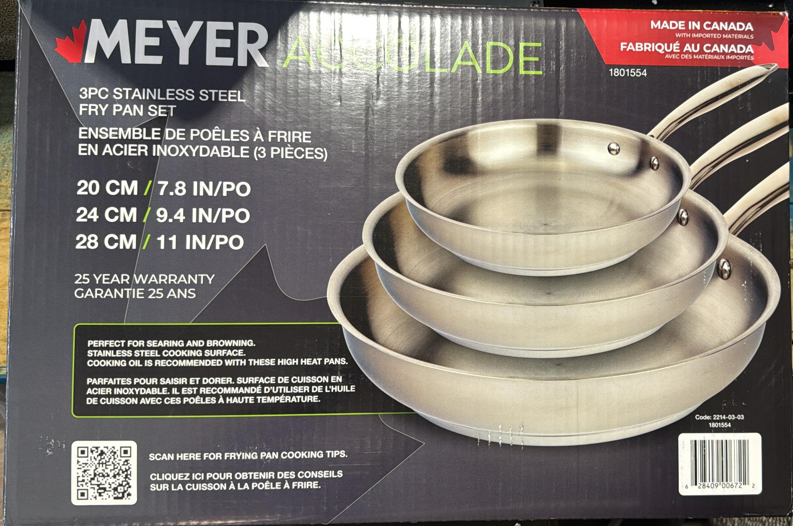 Meyer Accolade Stainless Steel Skillets, 3-pieces