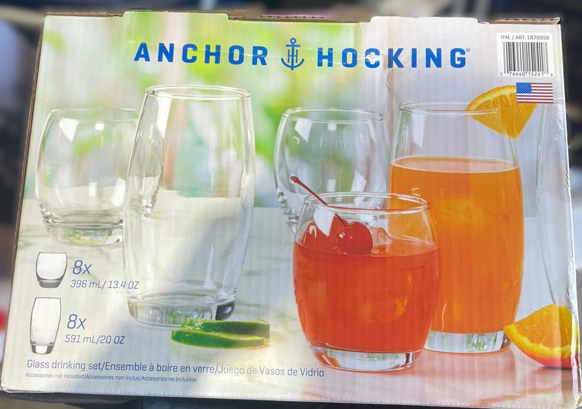 ANCHOR HOCKING GLASSWARE SET 16 PIECES