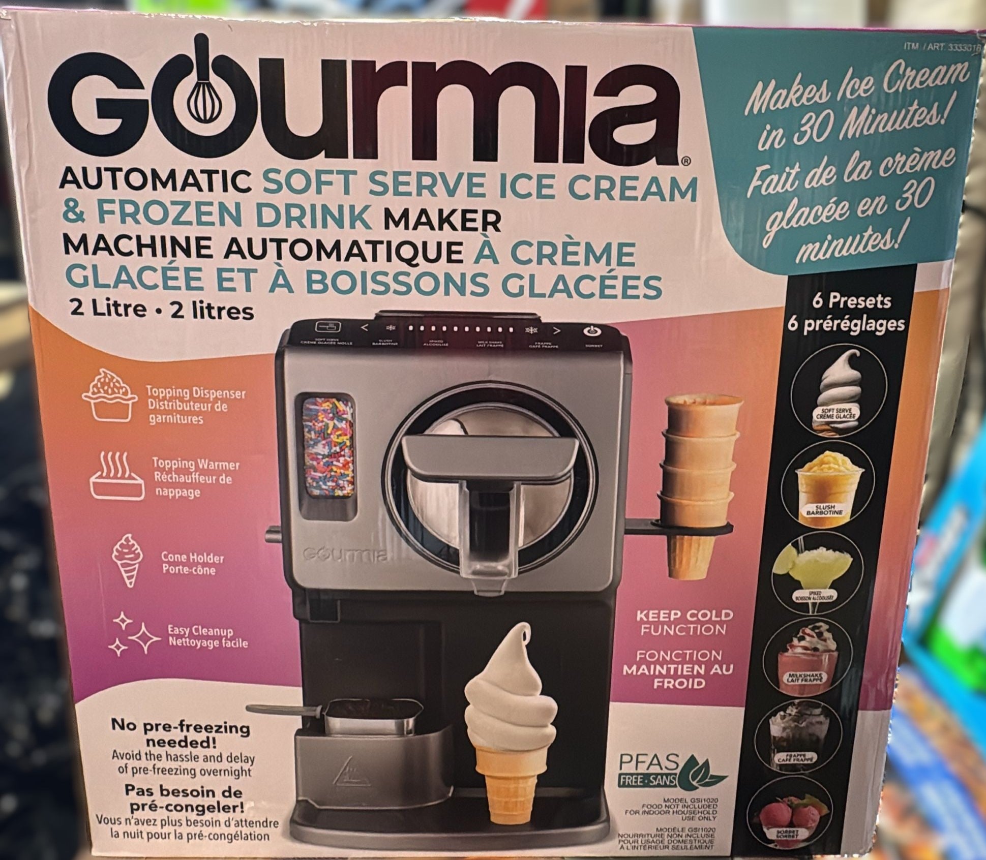 Gourmia 2 L (2.11 qt.) Automatic Soft Serve Ice Cream and Frozen Drink Maker