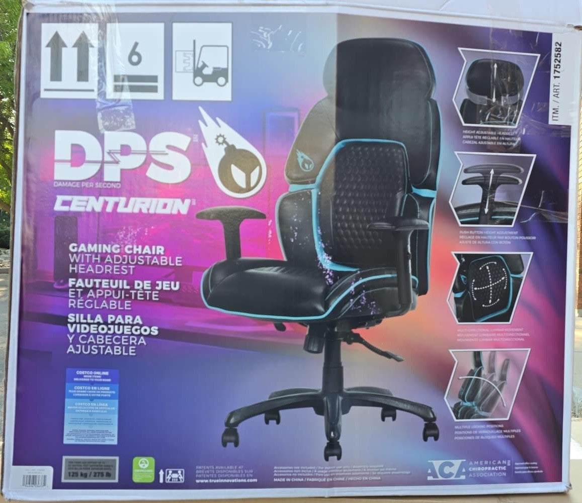DPS Centurion Gaming Chair with Adjustable Headrest, Black