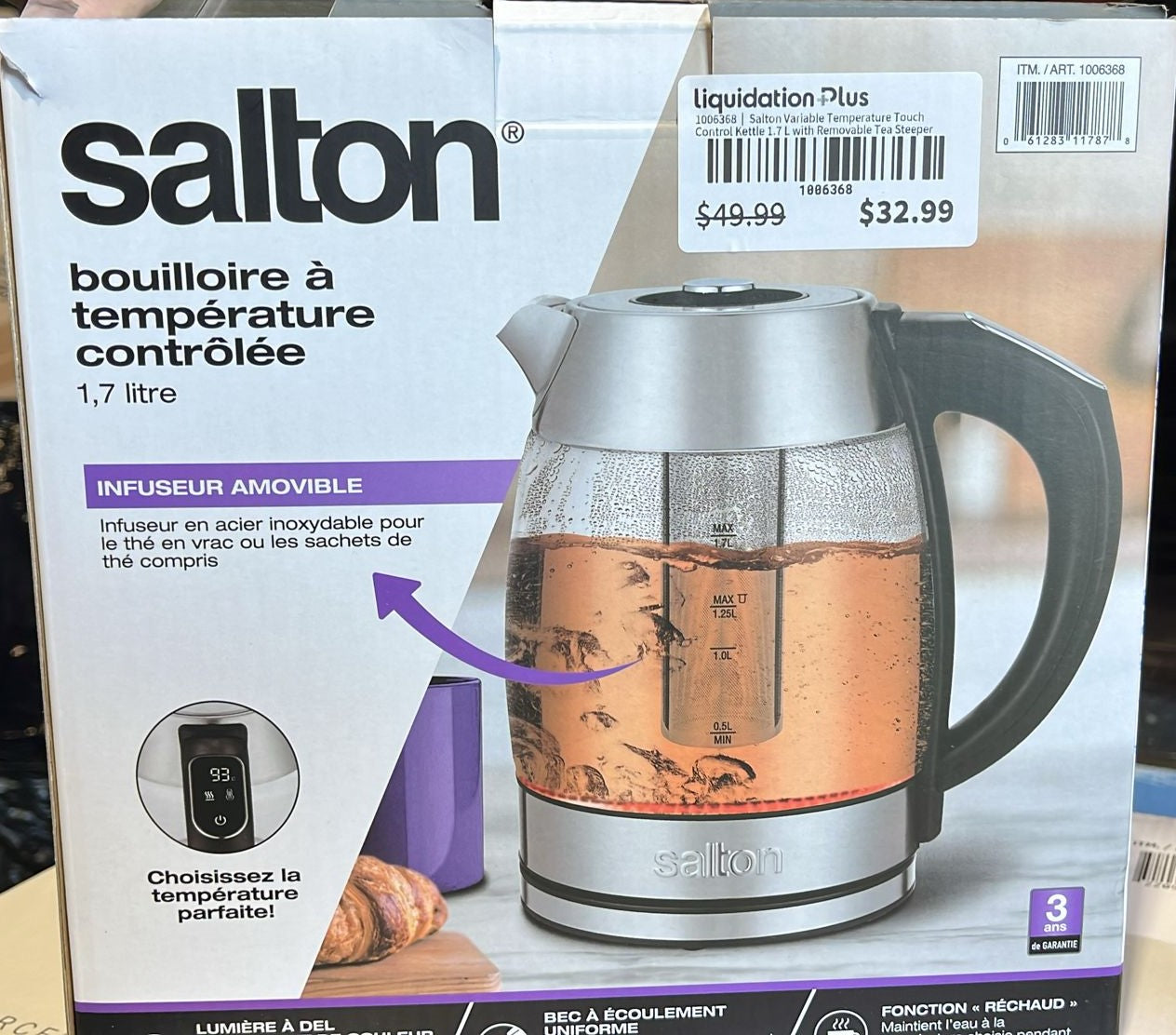 Salton Variable Temperature Touch Control Kettle 1.7 L with Removable Tea Steeper