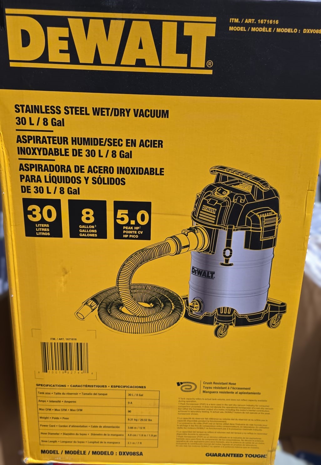 Dewalt 8 Gallon/30L Pro Stainless Steel Wet/Dry Vacuum
