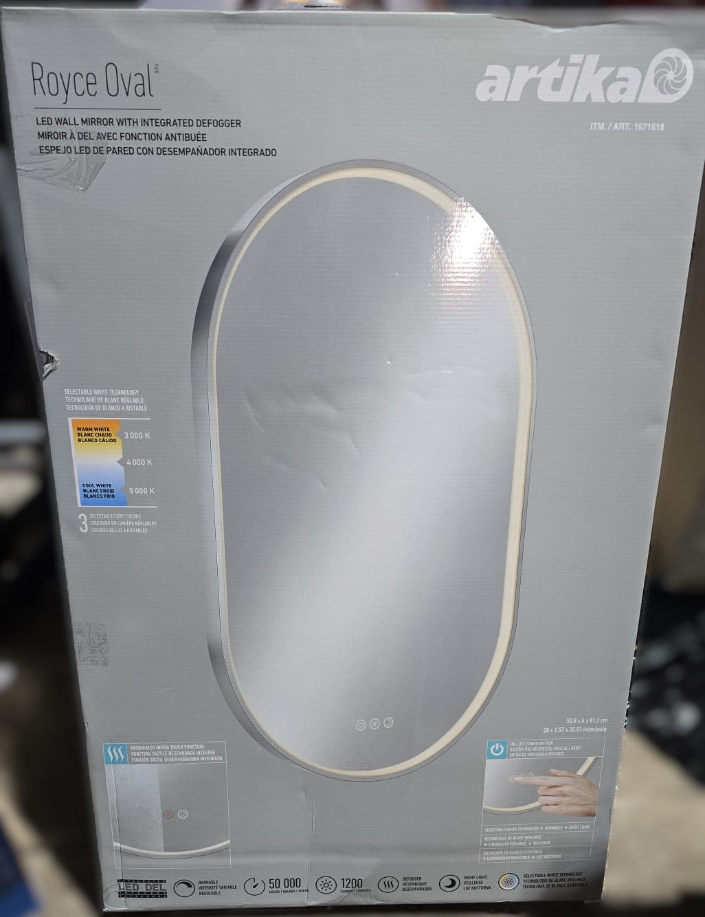 Artika Royce Oval LED Wall Mirror with Integrated Defogger