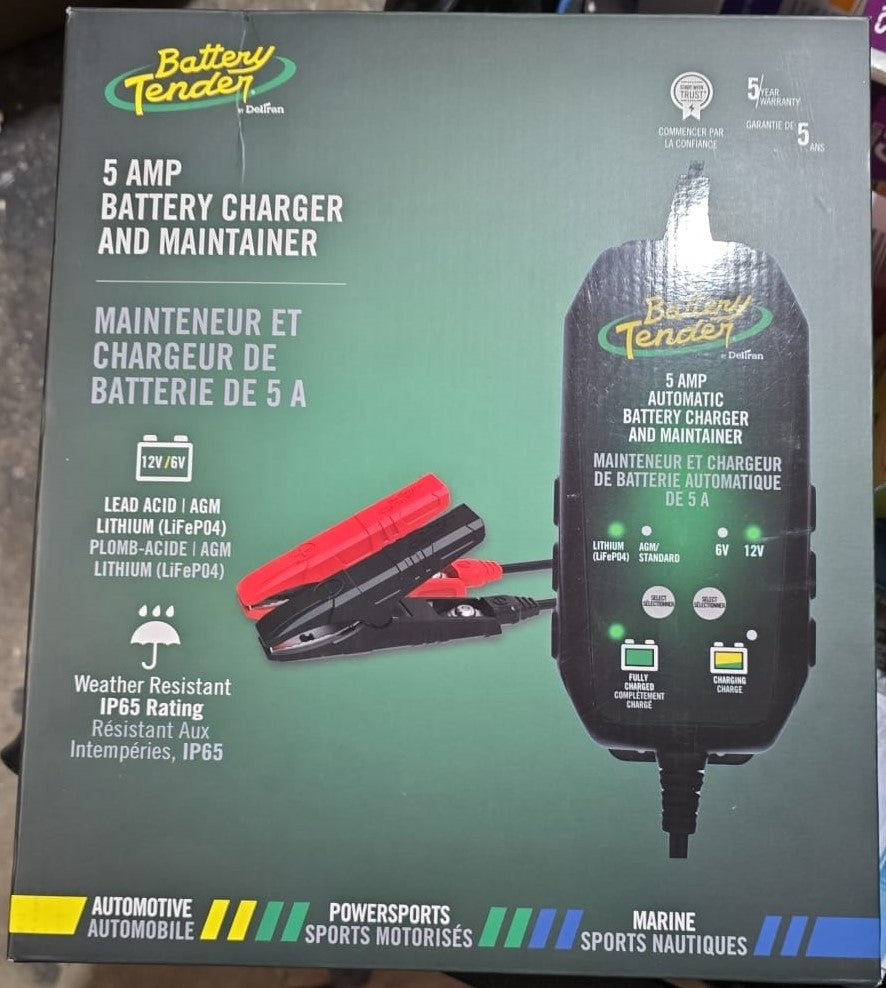 Battery Tender 6V/12V, 5 Amp Selectable Lead Acid & Lithium Battery Charger