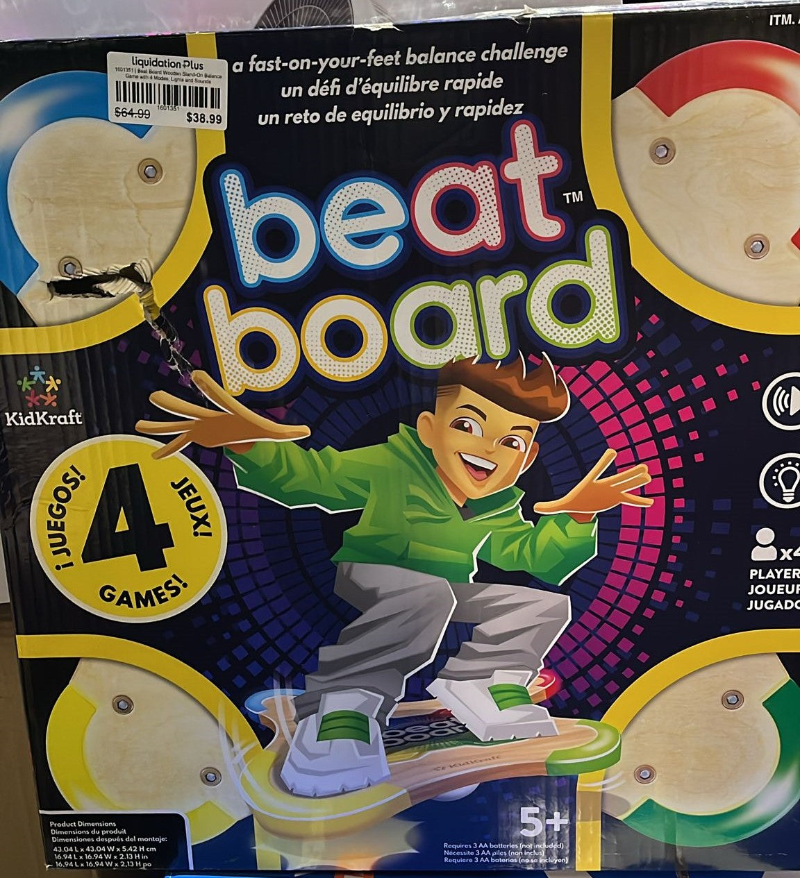 Beat Board Wooden Stand-On Balance Game with 4 Modes, Lights and Sounds