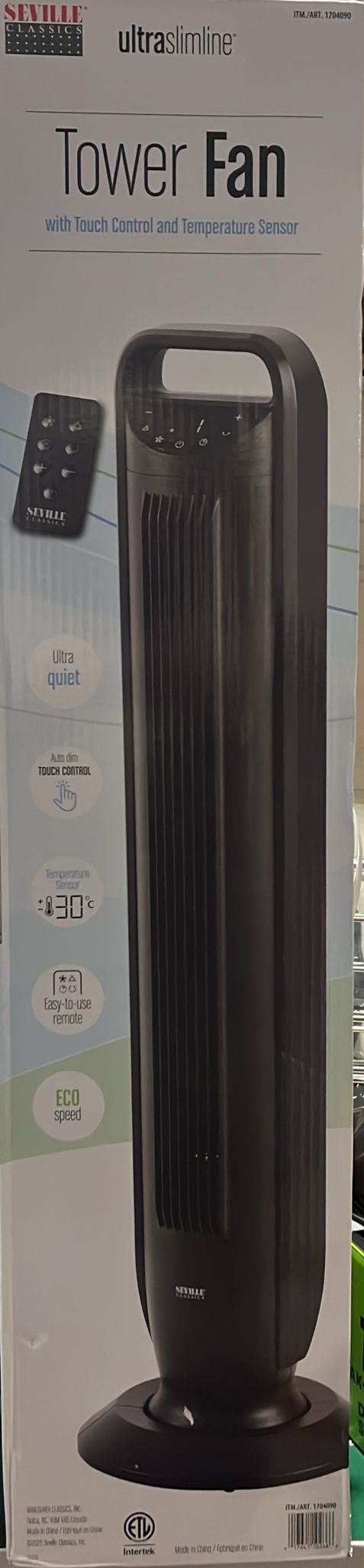 Seville Classics Oscillating Tower Fan with Touch Control and Temperature Sensor