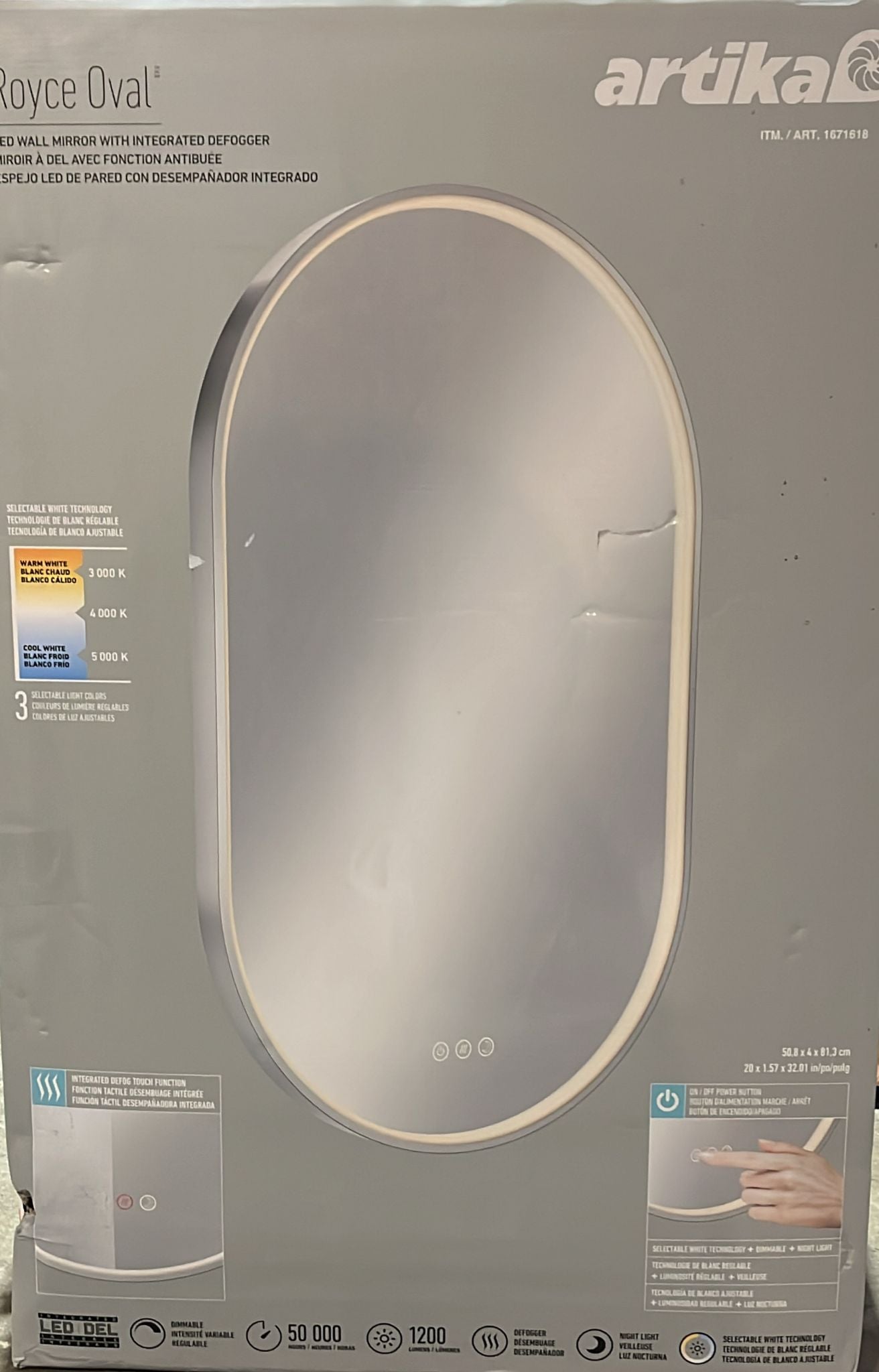 Artika Royce Oval LED Wall Mirror with Integrated Defogger