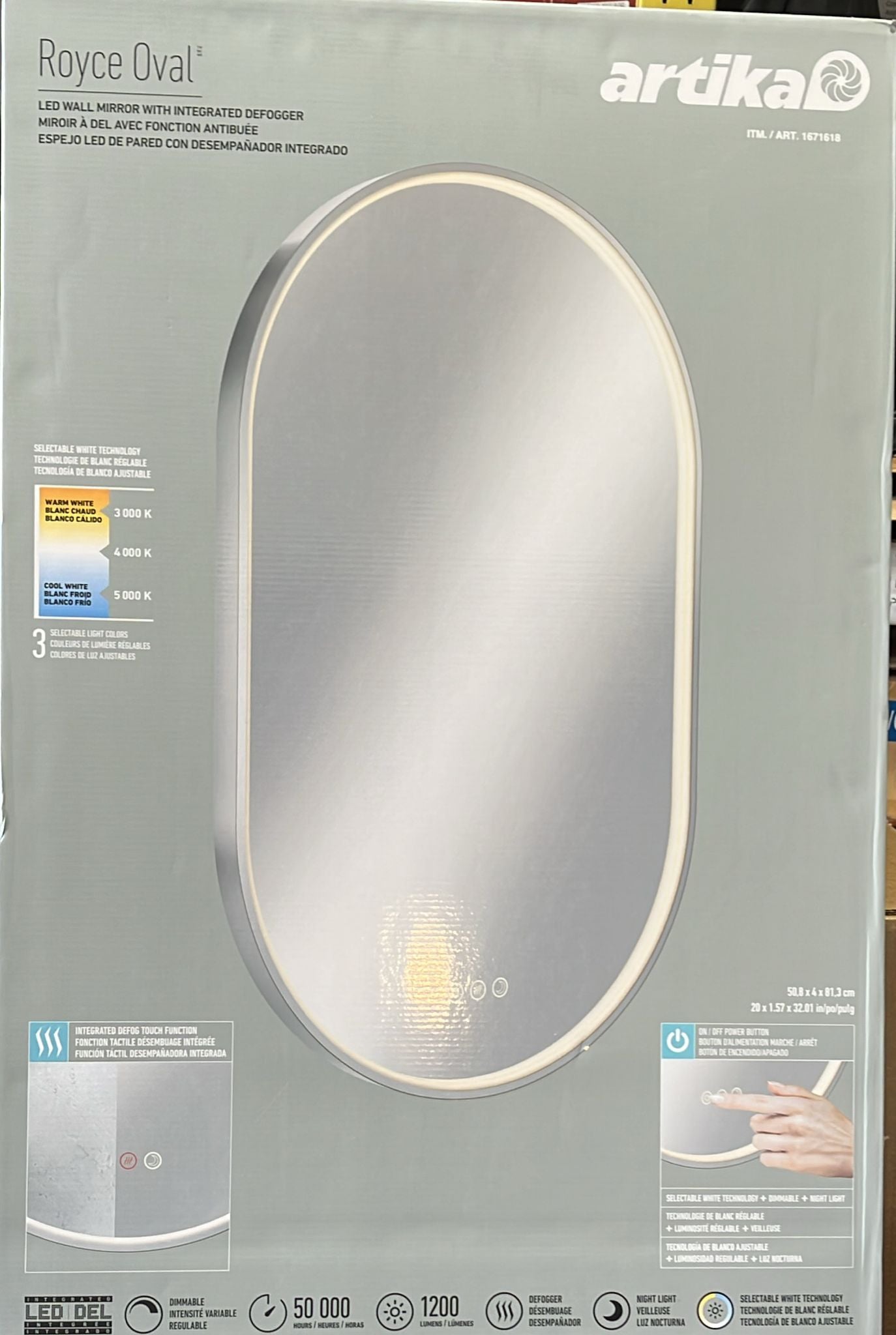 Artika Royce Oval LED Wall Mirror with Integrated Defogger