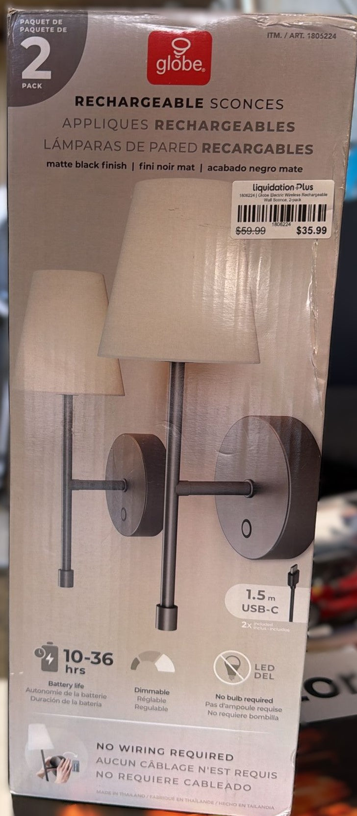 Globe Electric Wireless Rechargeable Wall Sconce, 2-pack