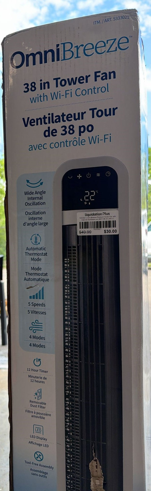 OmniBreeze Premium Tower Fan with Internal Oscillation and Wi-Fi 96 cm (38 in.)