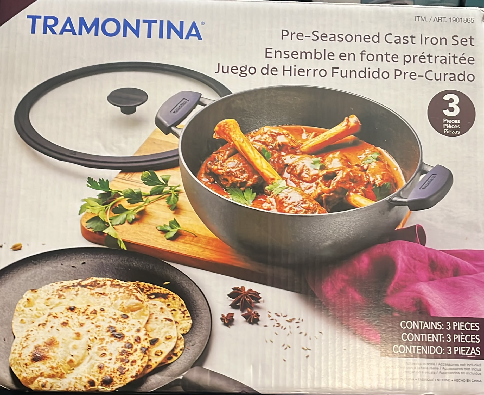 Tramontina Cast Iron Deep Kadai & Flat Tawa 3-Piece Cookware Set