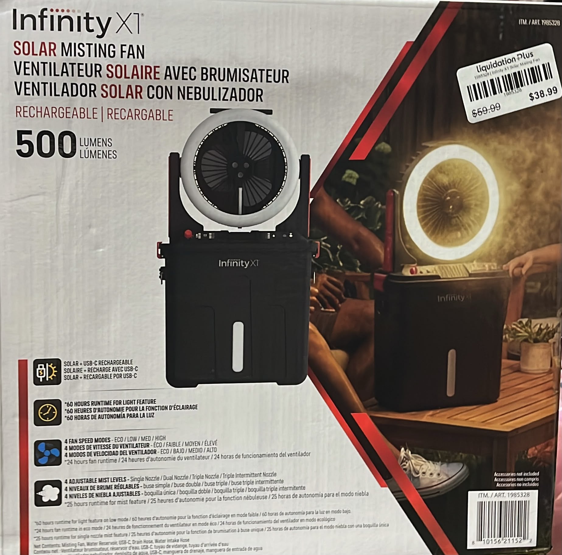 Infinity X1 Solar Misting Fan