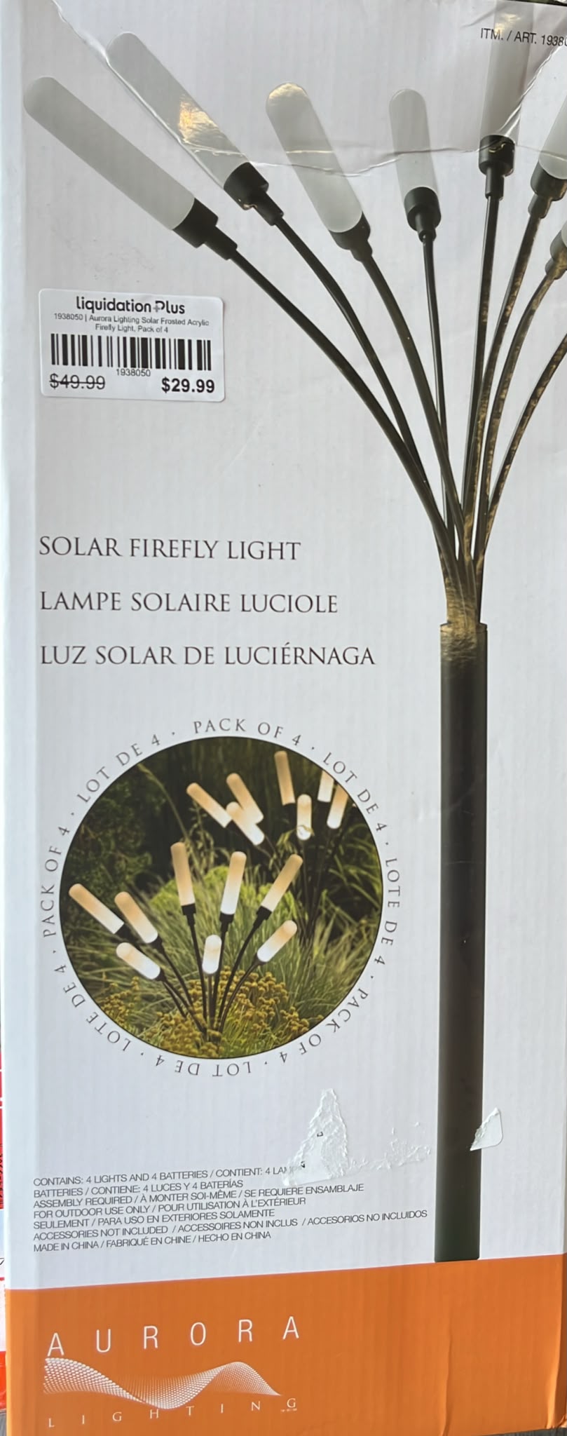 Aurora Lighting Solar Frosted Acrylic Firefly Light, Pack of 4