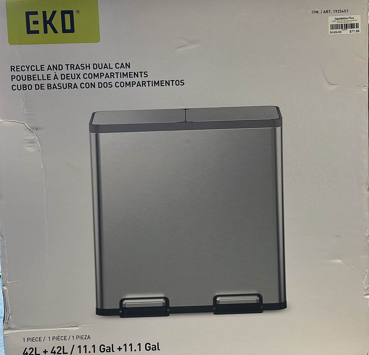 EKO 42L+42L Dual Compartment Stainless Steel Step Can