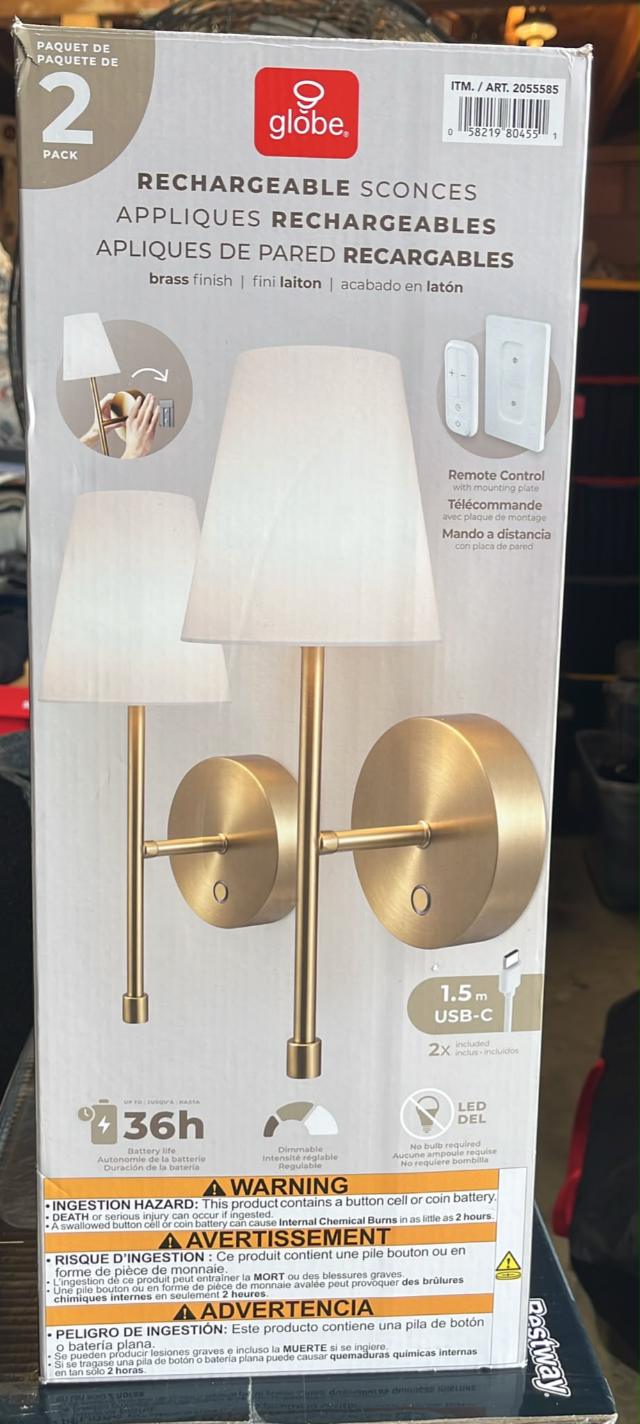 Globe Electric Wireless Rechargeable LED Wall Sconce 2-Pack