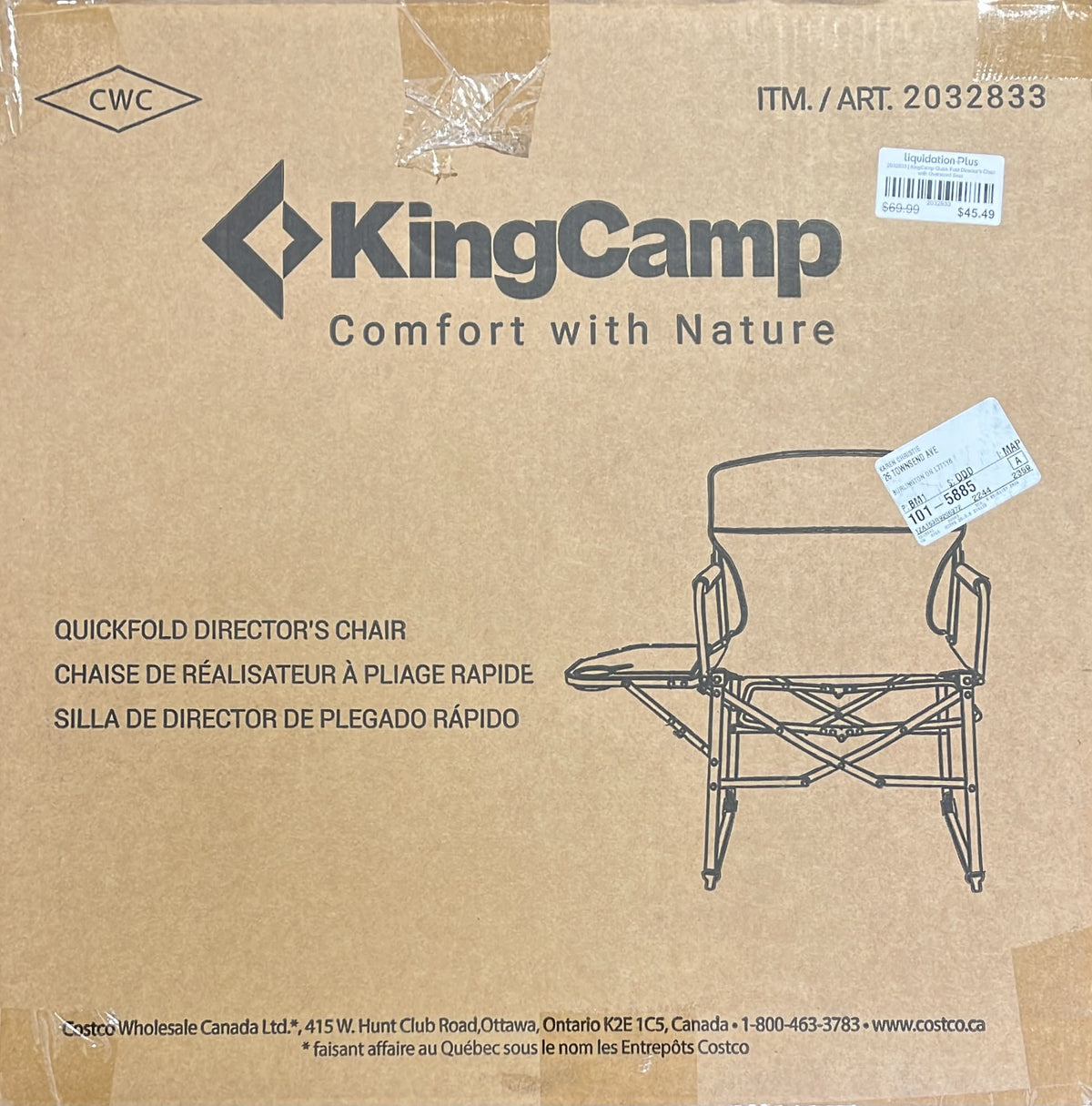 KingCamp Quick Fold Director's Chair with Oversized Seat