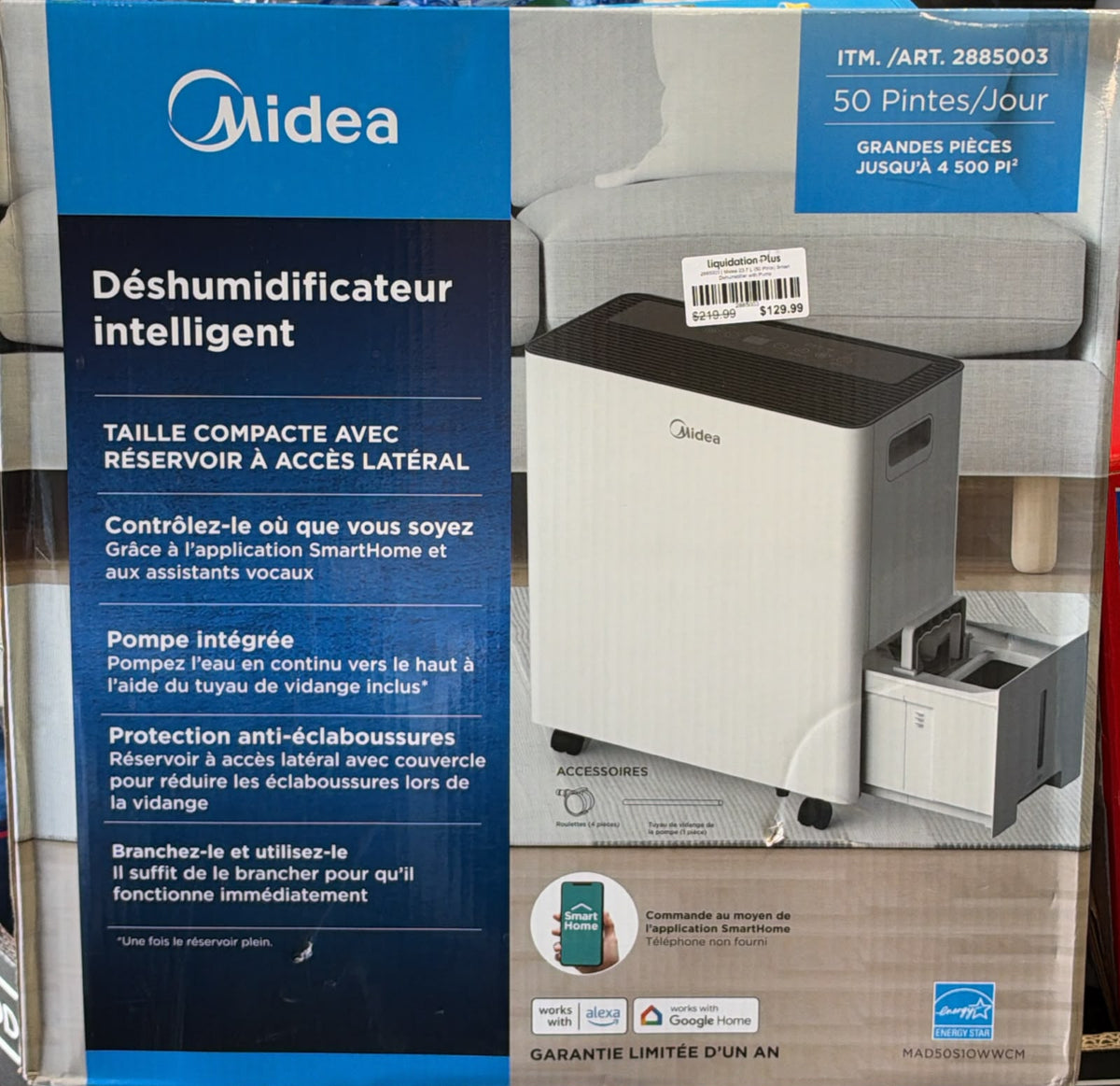 Midea 23.7 L (50 Pints) Smart Dehumidifier with Pump