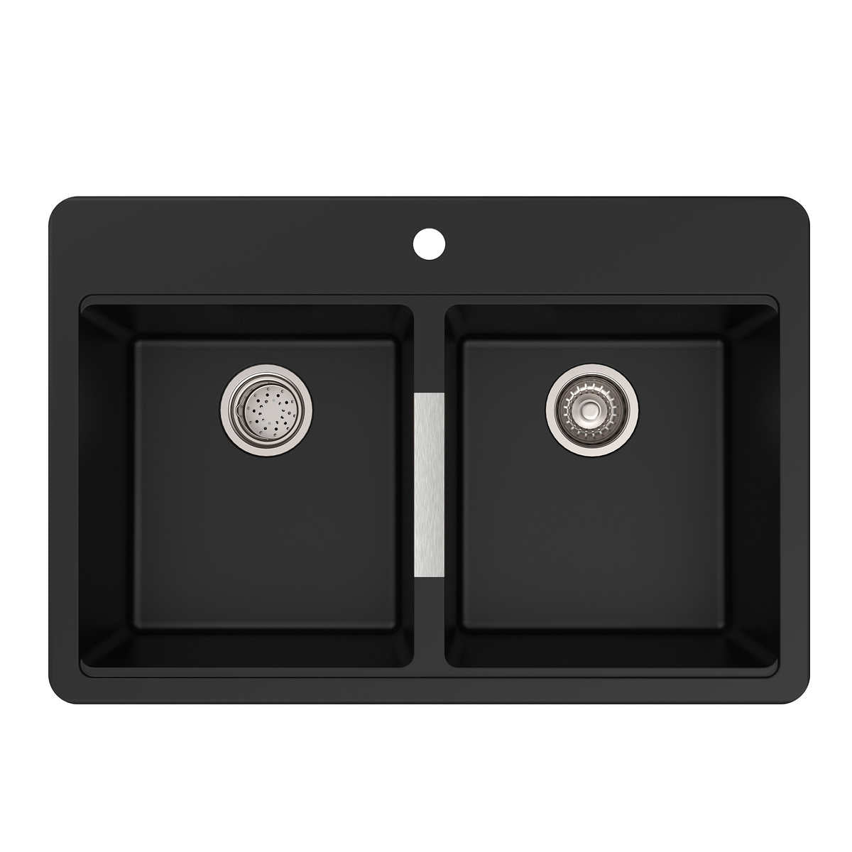 Kraus 33 in. Dual Mount Double Bowl Black Granite Kitchen Sink