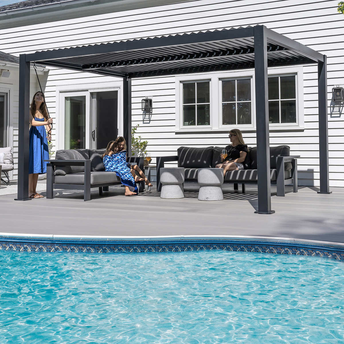 Sojag Hana 10 ft. x 13 ft. Louvered Pergola received without box, needs to be changed by customer before pickup, no manual, little scratches and dents, sold as is