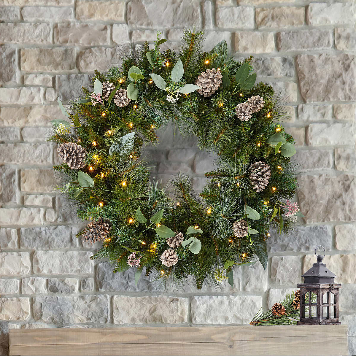 32" MIXED GREENERY WREATH WITH LED LIGHTS Christmas