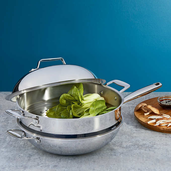 Stainless-steel Wok with Lid and Steamer