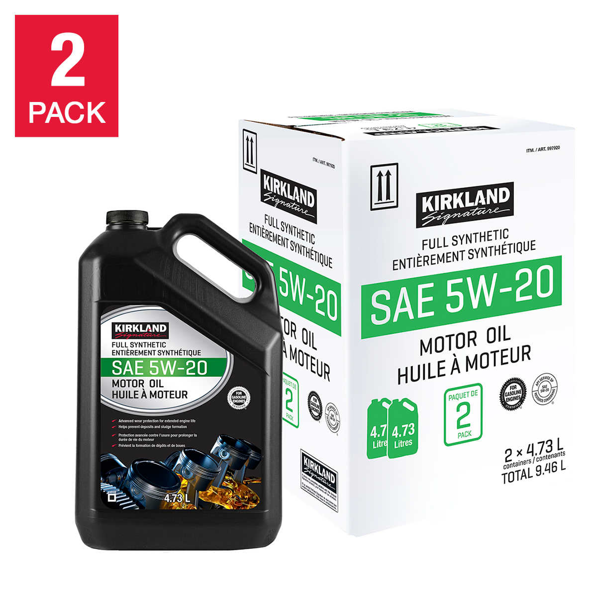 Kirkland Signature 5W20 Full Synthetic Motor Oil, 2-pack