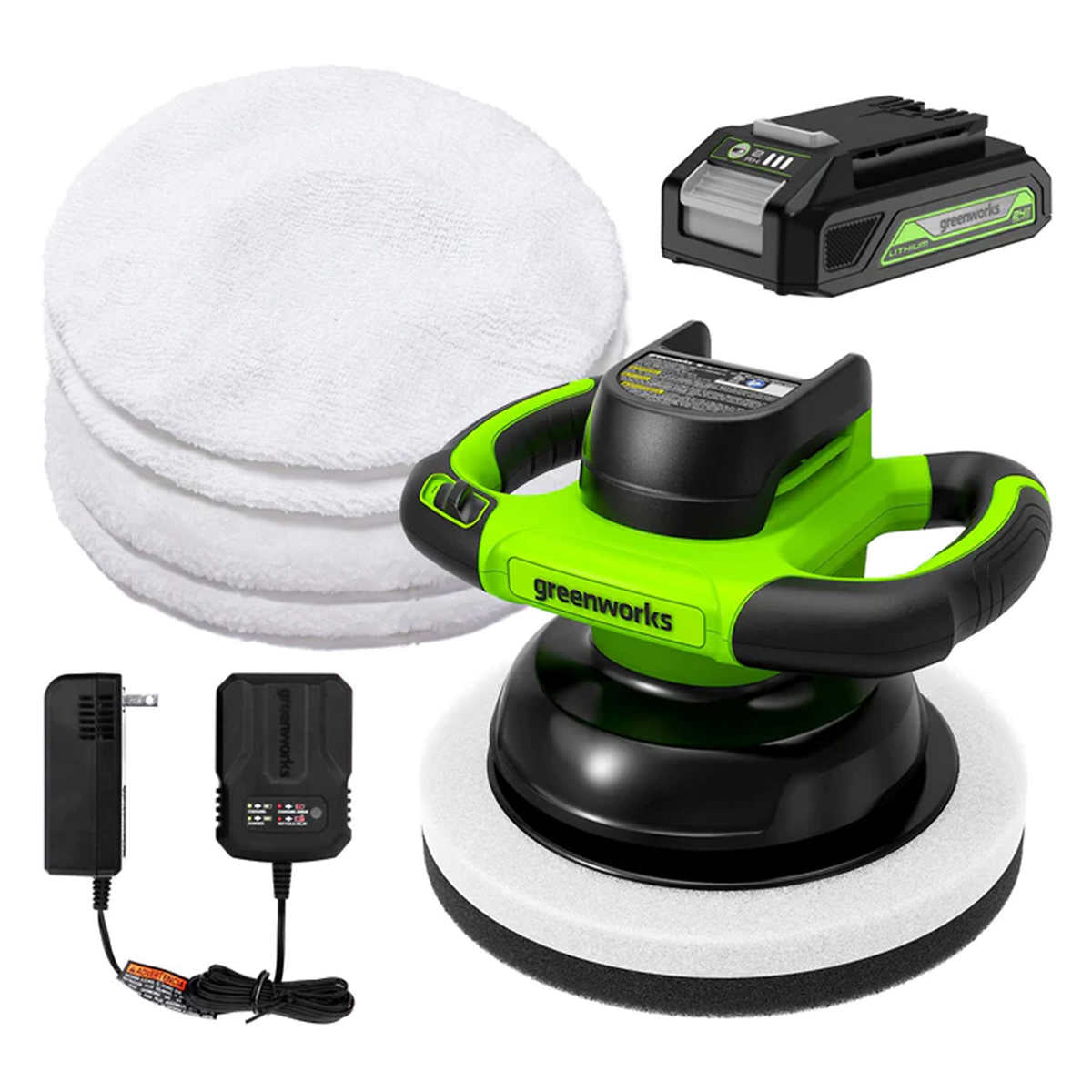 Greenworks 24V 10-inch Cordless Buffer & Polisher, with 4 Bonnets
