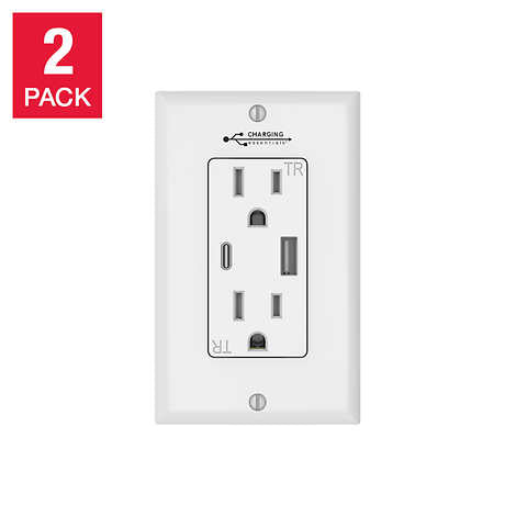 Charging Essentials USB A & C Tamper Resistant Receptacle, 2-pack
