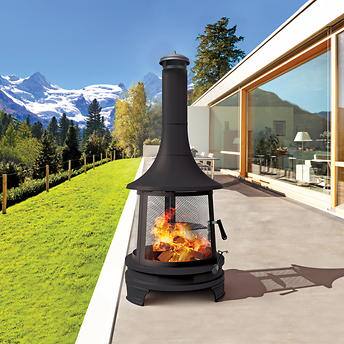 BLACK MATTE CHIMINEA OUTDOOR COOKING PIT WOOD BURNING