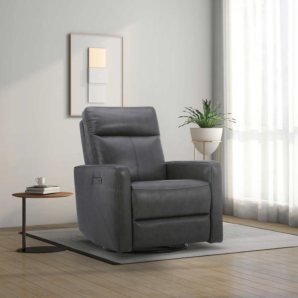 Full Grain Leather Power Swivel Armchair