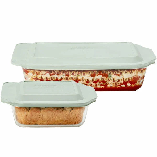 Pyrex Deep Glass Baking Dish With Plastic Lids Set