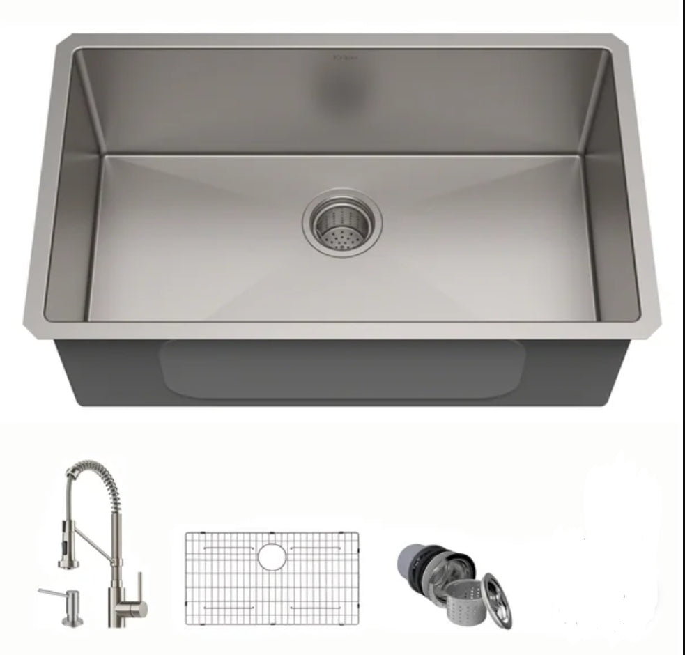 KRAUS 30 in. Undermount Kitchen Sink with Faucet and Accessories