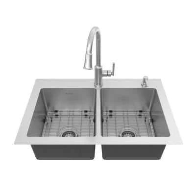 American Standard Raviv 32-Inch Stainless Steel Kitchen Sink With Pull-Down Faucet (Double Bowl)