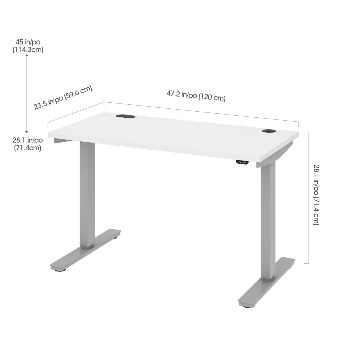 Bestar Upstand 61 cm × 122 cm (24 in. × 48 in.) Height-adjustable Desk with Dual Monitor Arm (White)