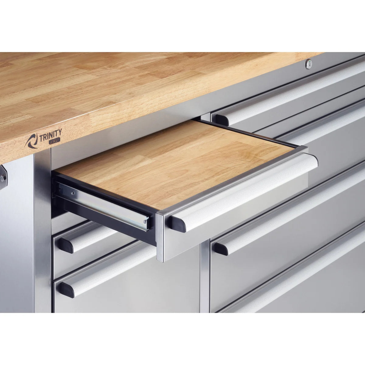 Trinity 72 in. Stainless-steel Rolling Workbench with Pegboard