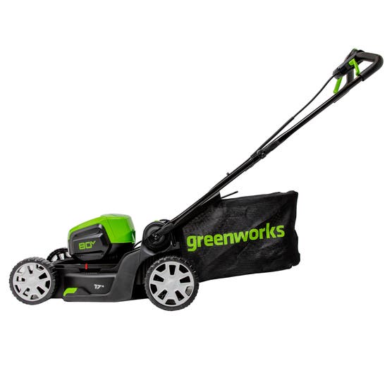 Greenworks 80V 17" Push Mower and 800 CFM 200 MPH Blower, 4Ah Battery and 2A Charger Included