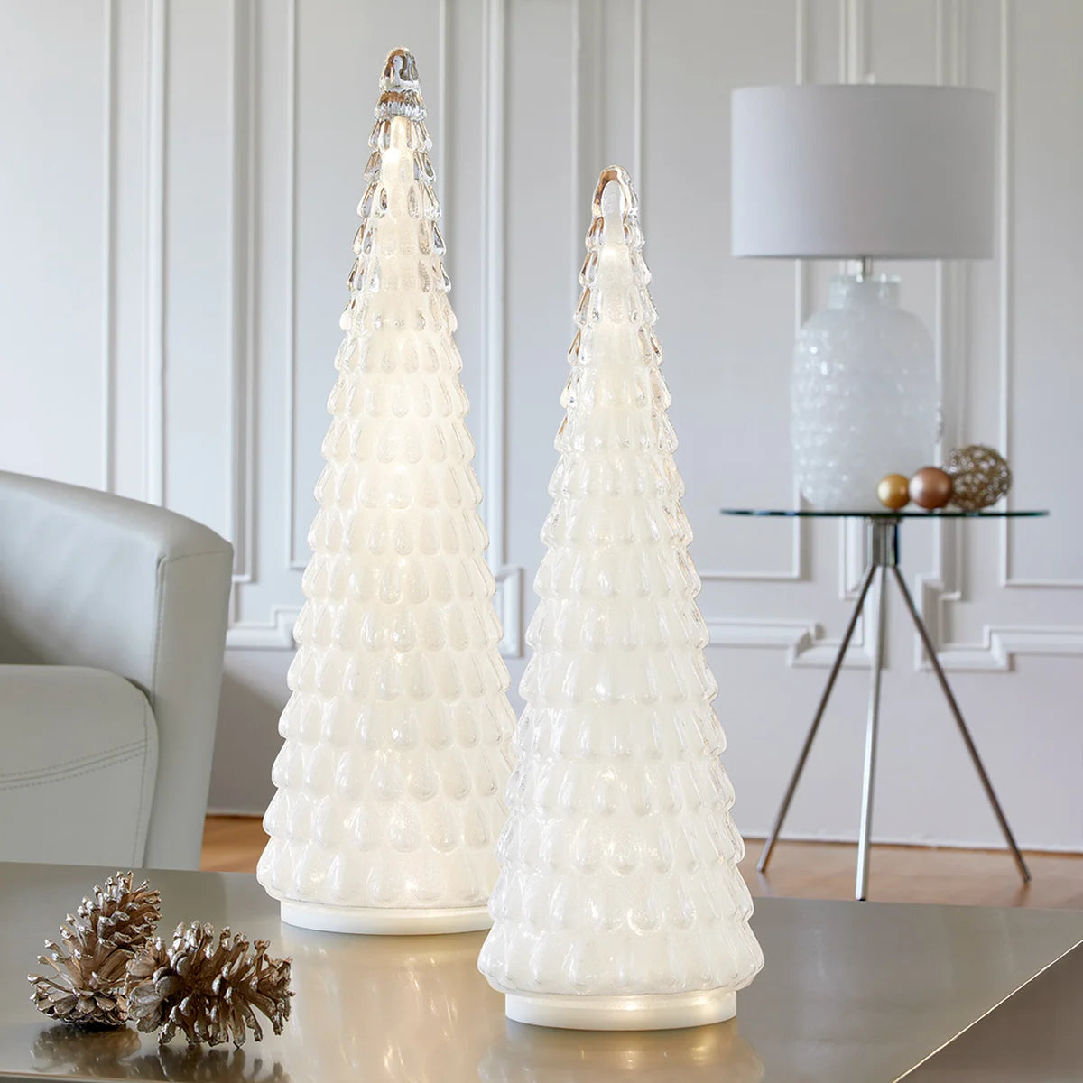 LED Glass Christmas Trees, Set of 2